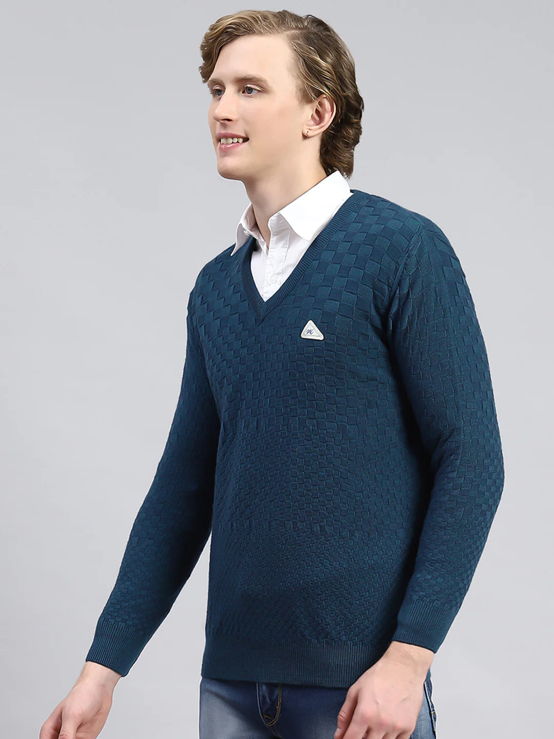 Men Blue Self Pullover - Image 4