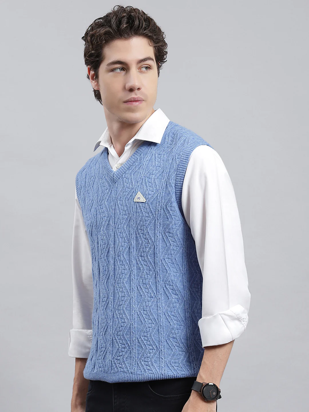Men Blue Self Sweater - Image 4