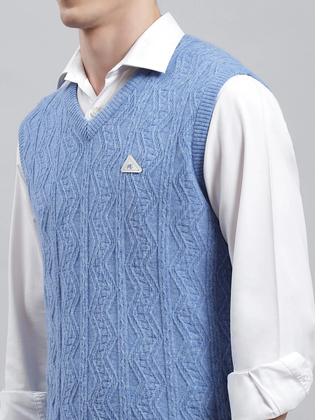Men Blue Self Sweater - Image 6