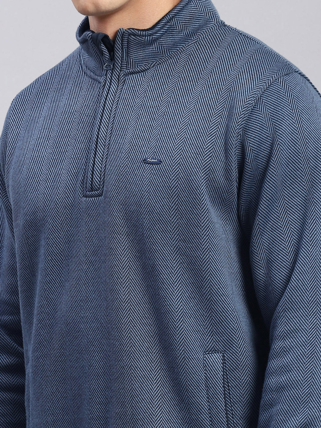 Men Blue Self Design T Neck Full Sleeve Sweatshirts - Image 6
