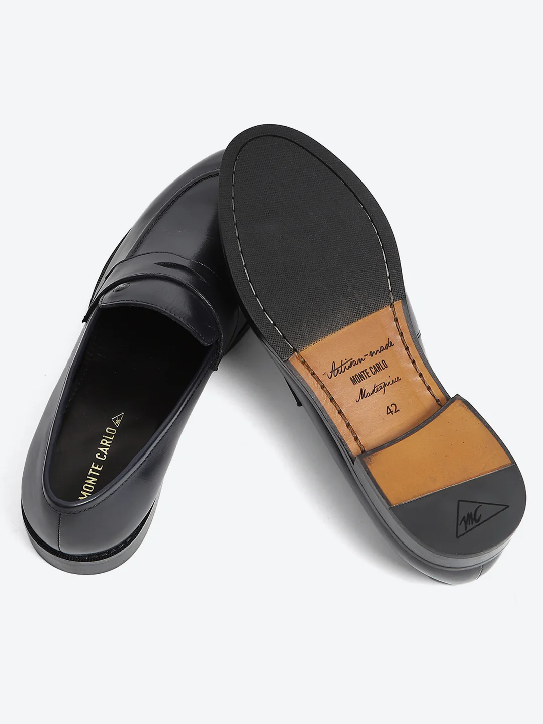 Men Dark Blue Slip on Leather Loafers - Image 8