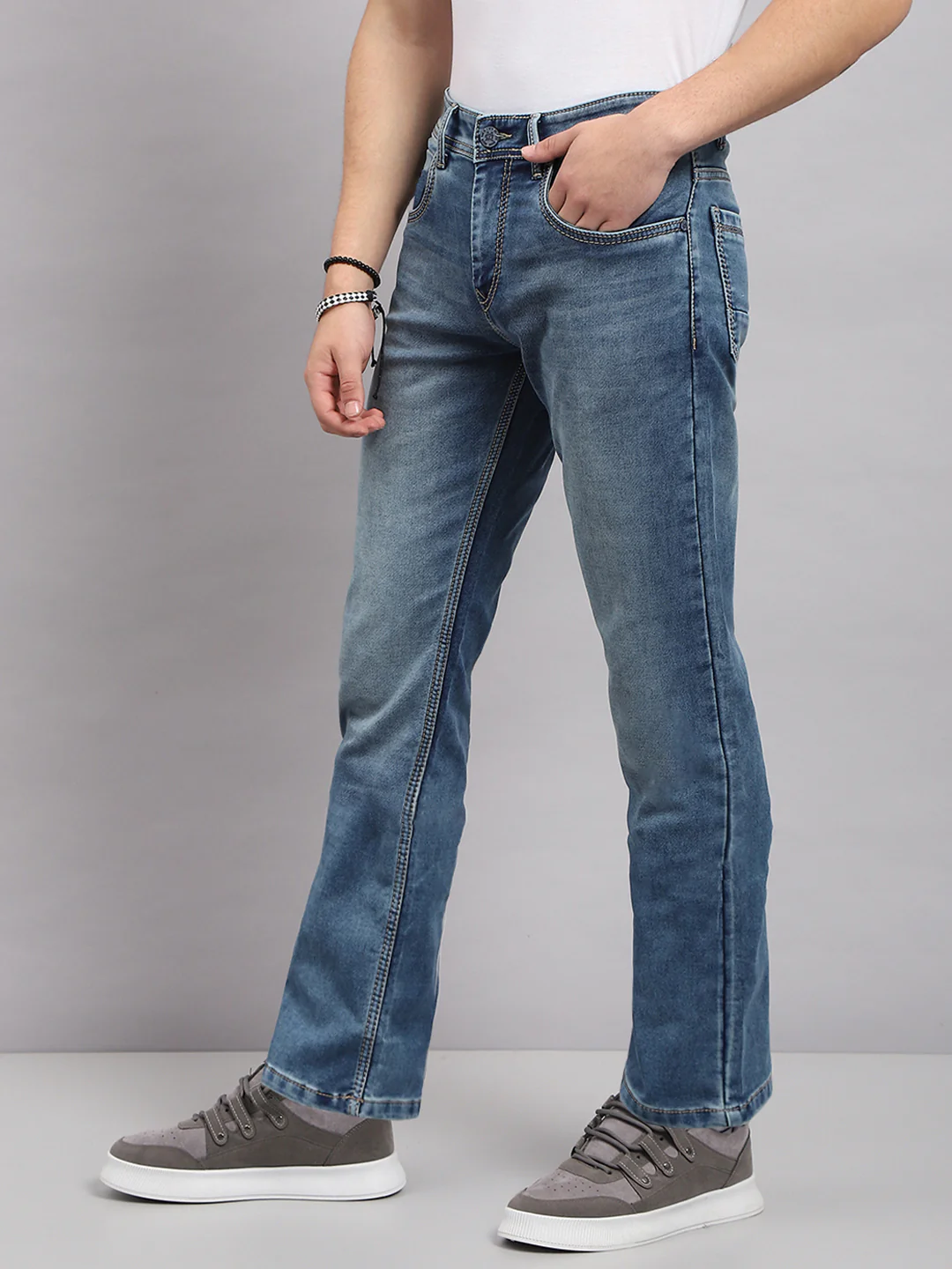 Men Blue Solid Bootcut Denim - Image 3