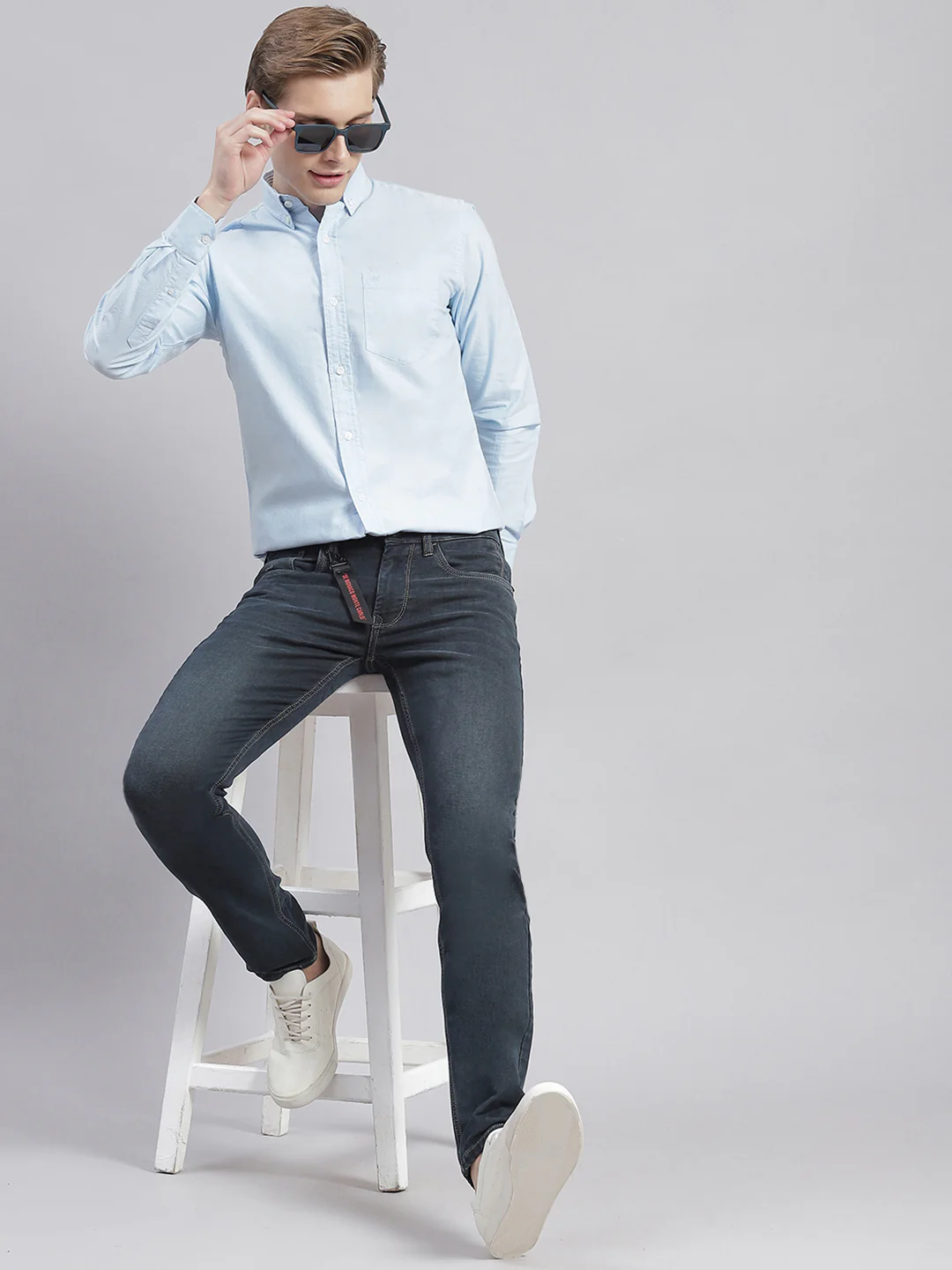 Men Blue Solid Button Down Full Sleeve Shirts