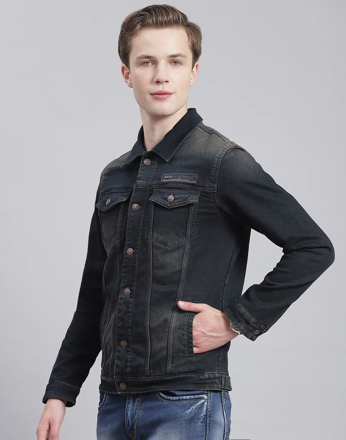 Men Blue Solid Collar Full Sleeve Jacket - Image 3