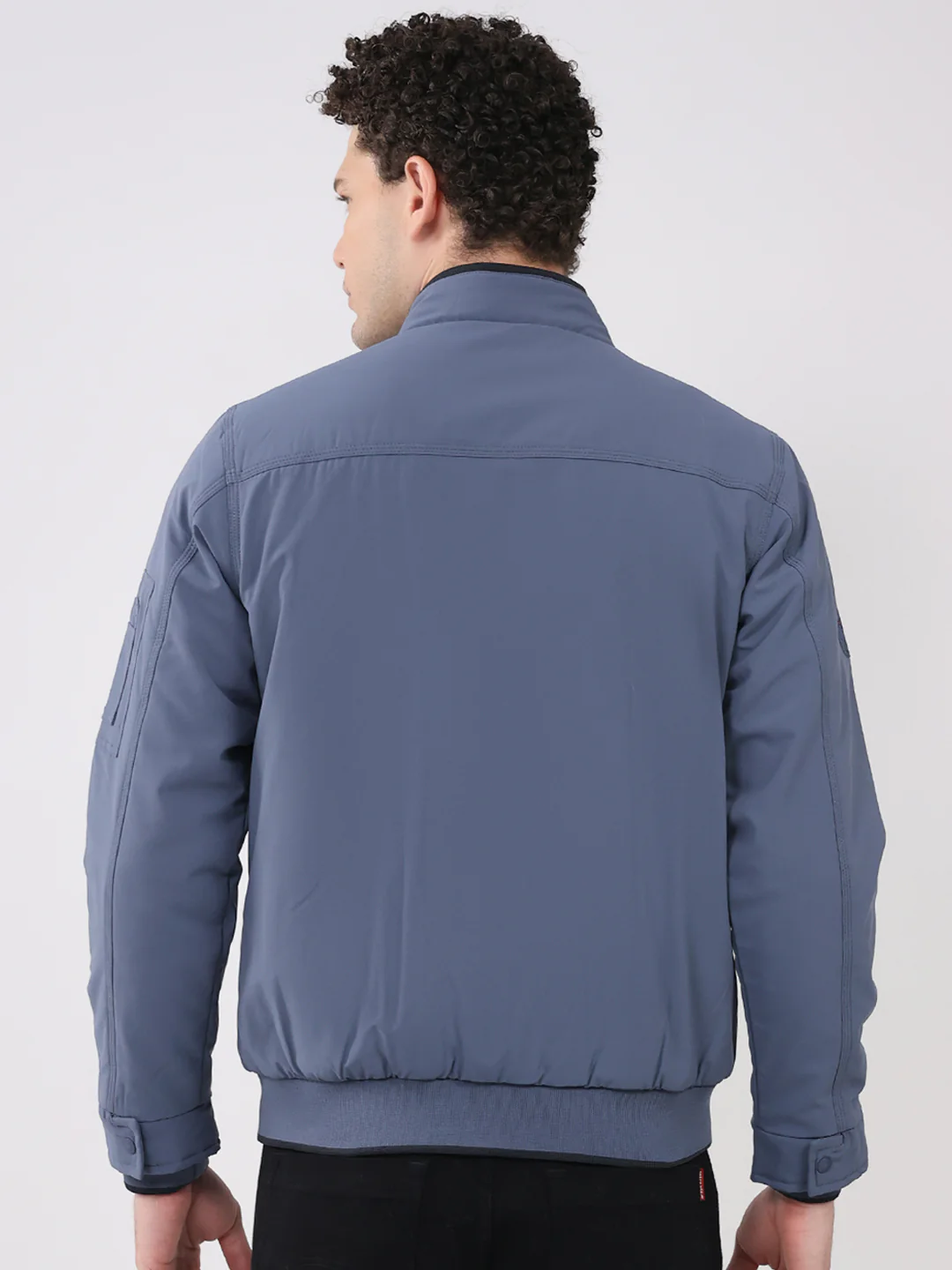 Men Blue Solid Collar Full Sleeve Jacket - Image 5