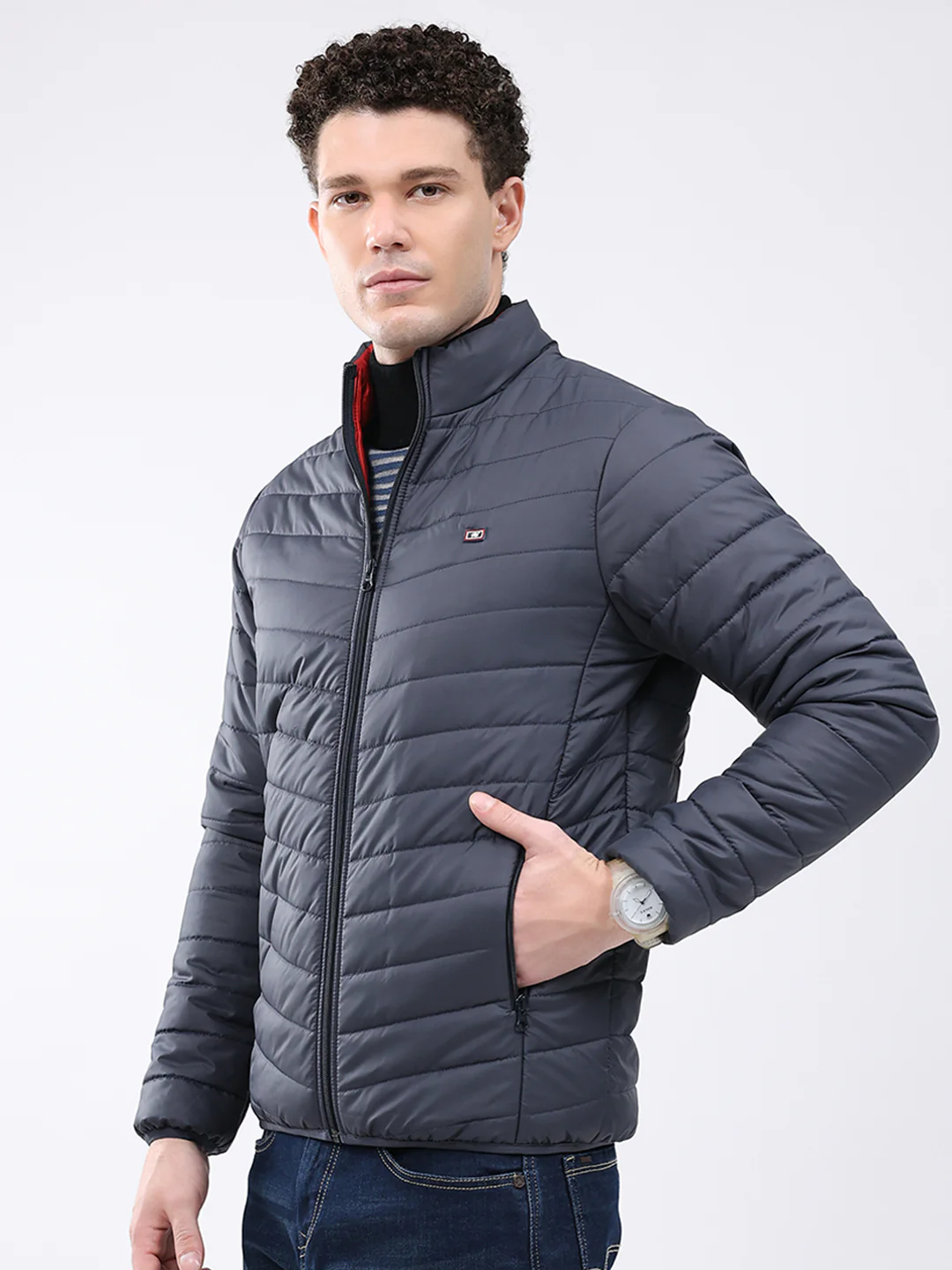 Men Blue Solid Collar Full Sleeve Jacket - Image 3