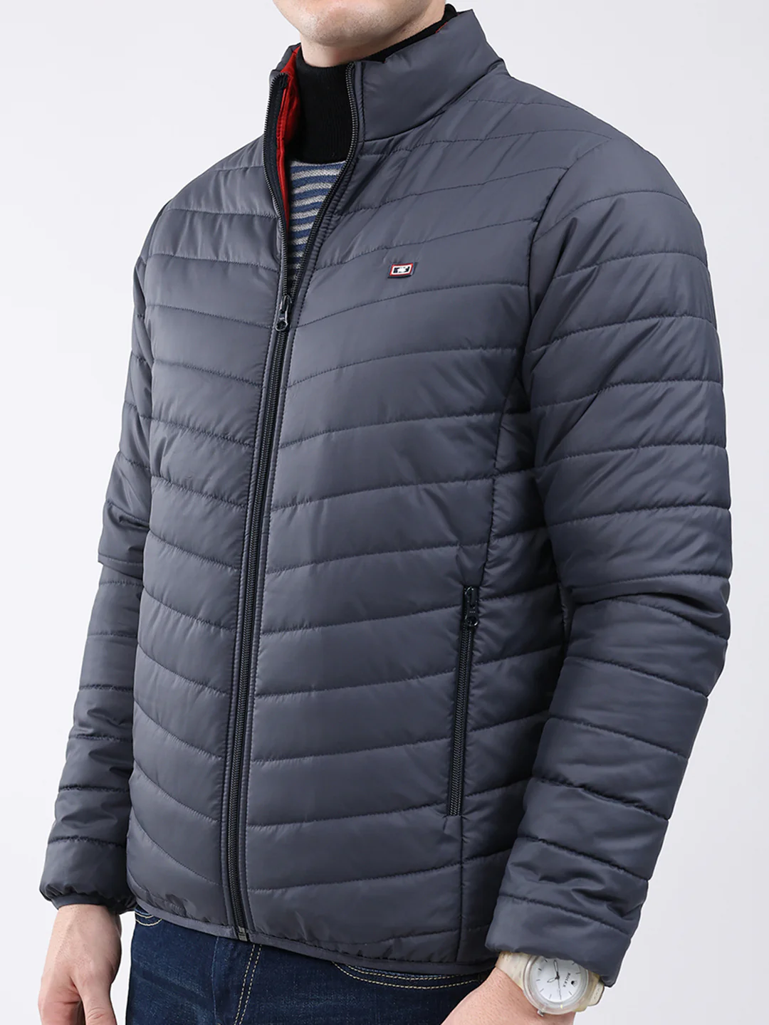 Men Blue Solid Collar Full Sleeve Jacket - Image 6