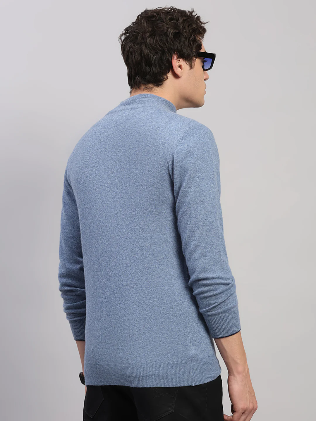 Luxuria Men Blue Solid Collar Full Sleeve Pullover - Image 5