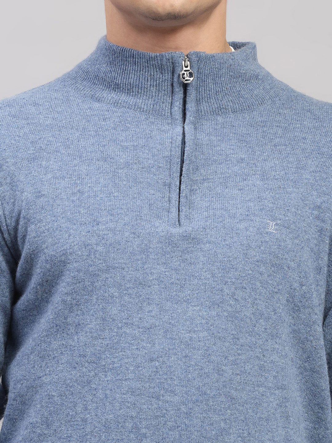 Luxuria Men Blue Solid Collar Full Sleeve Pullover - Image 6
