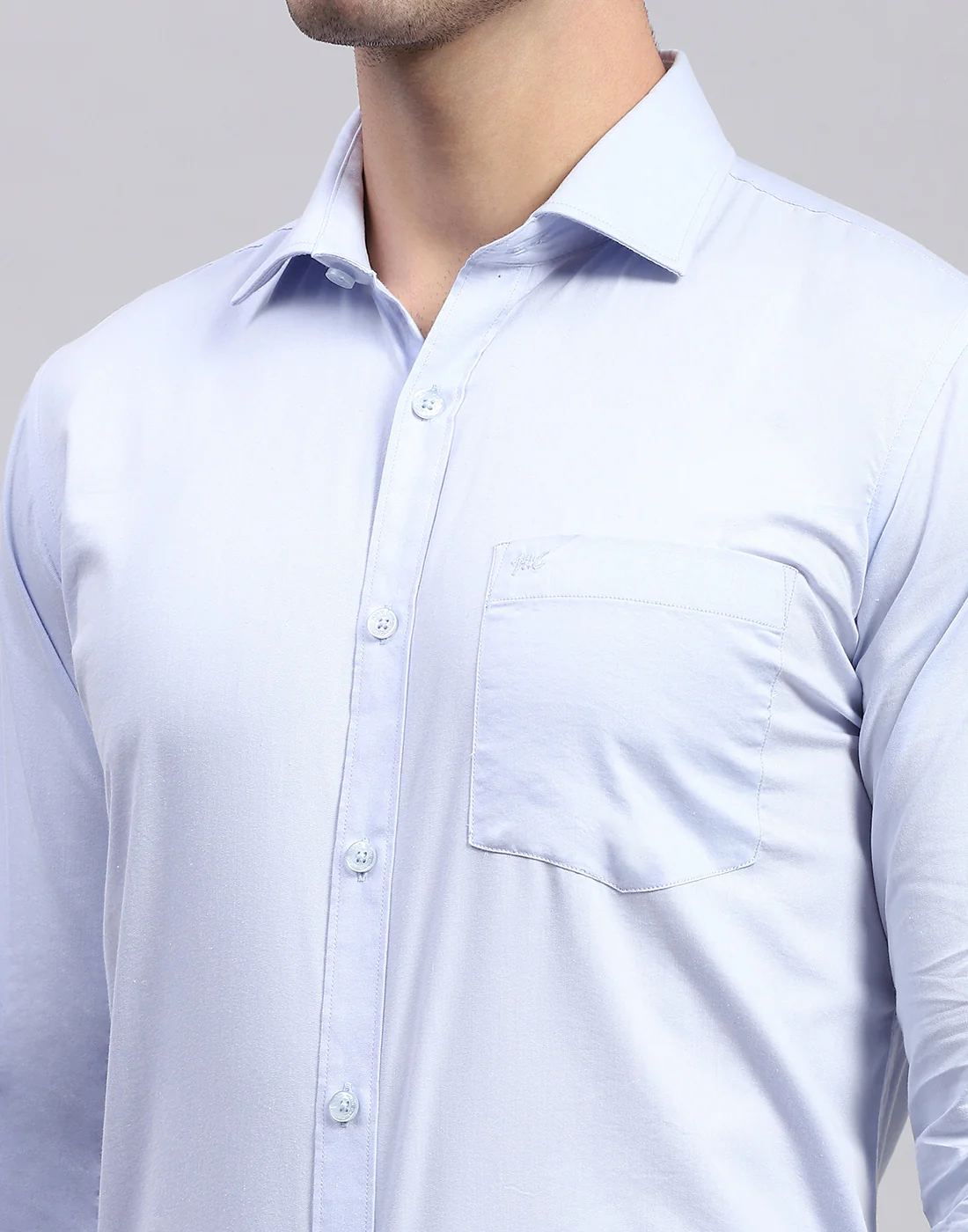 Men Blue Solid Collar Full Sleeve Shirt - Image 6