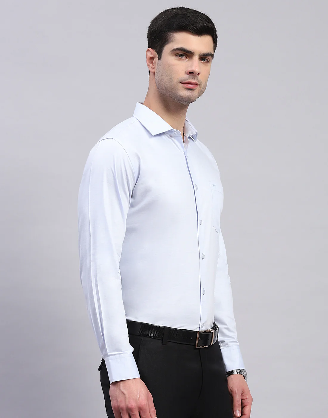 Men Blue Solid Collar Full Sleeve Shirt - Image 4