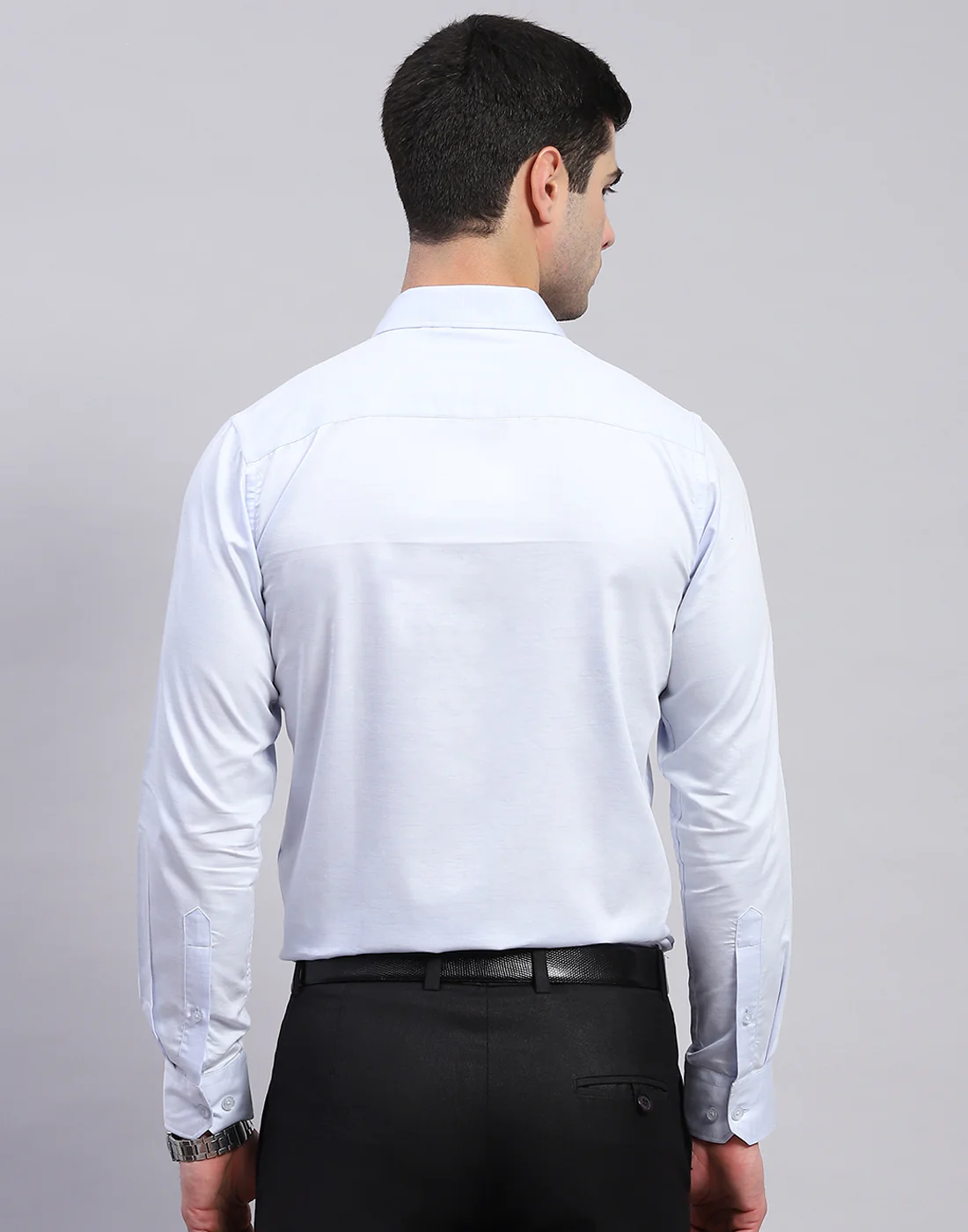 Men Blue Solid Collar Full Sleeve Shirt - Image 5