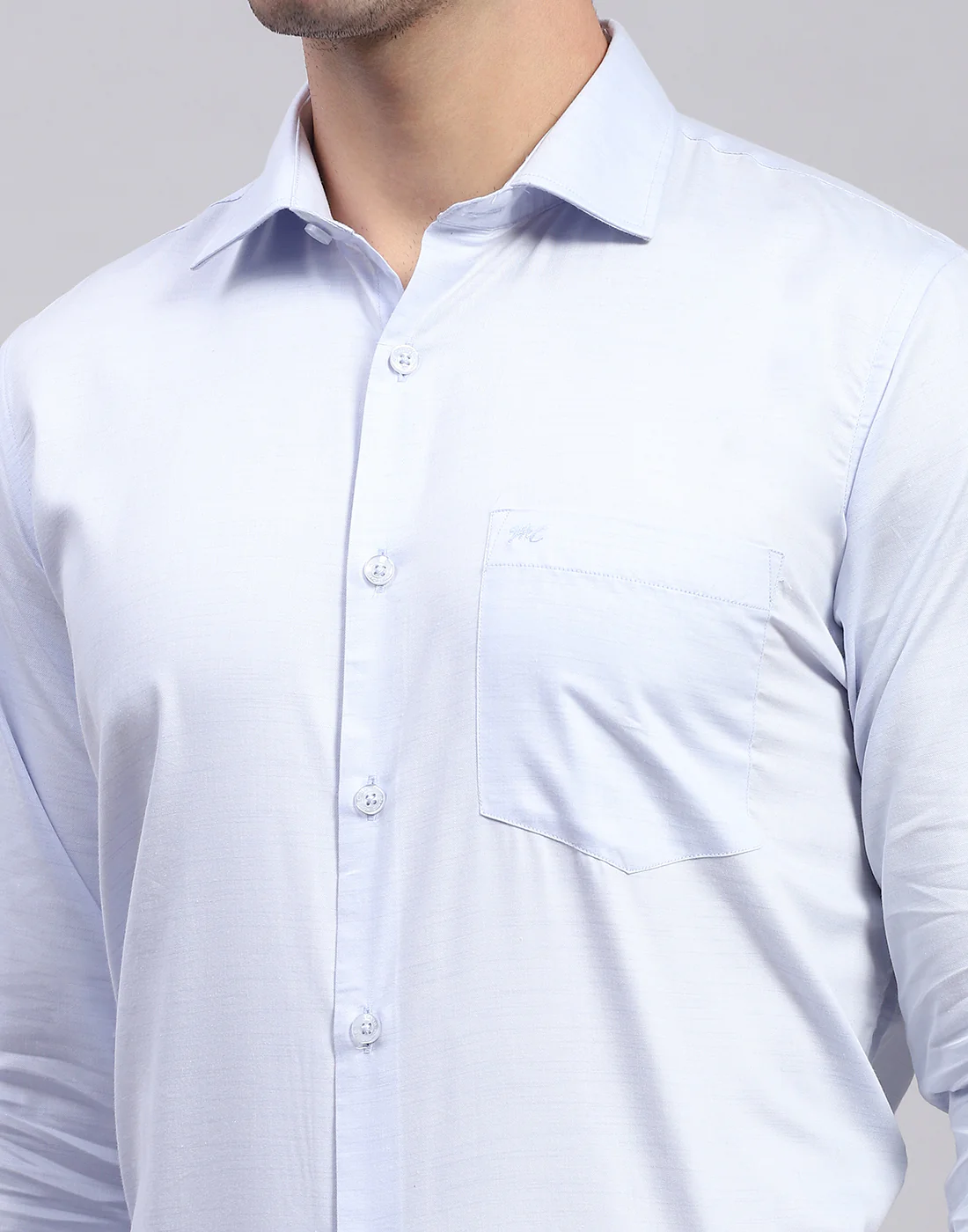 Men Blue Solid Collar Full Sleeve Shirt - Image 6