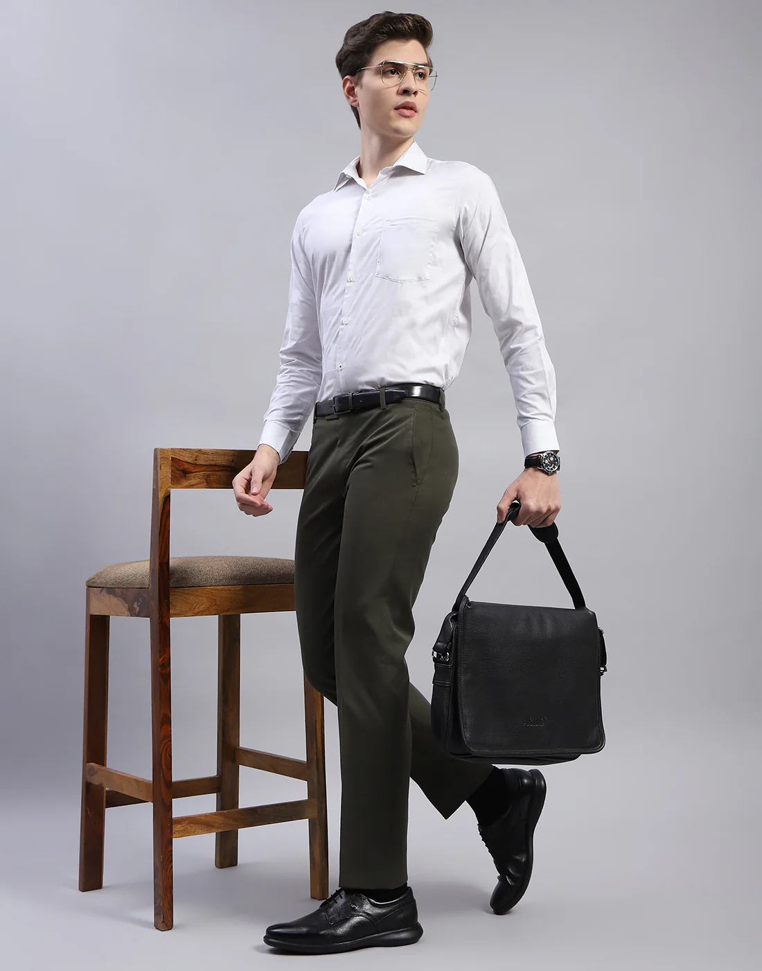 Men Blue Solid Collar Full Sleeve Shirt - Image 2
