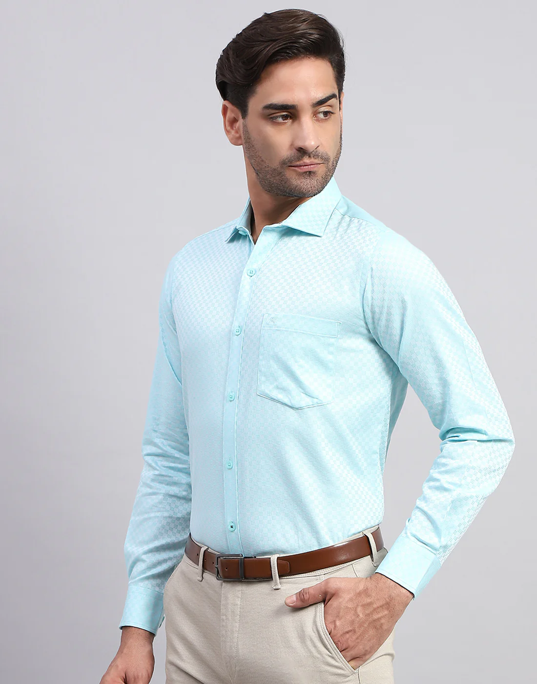 Men Blue Solid Collar Full Sleeve Shirt - Image 3