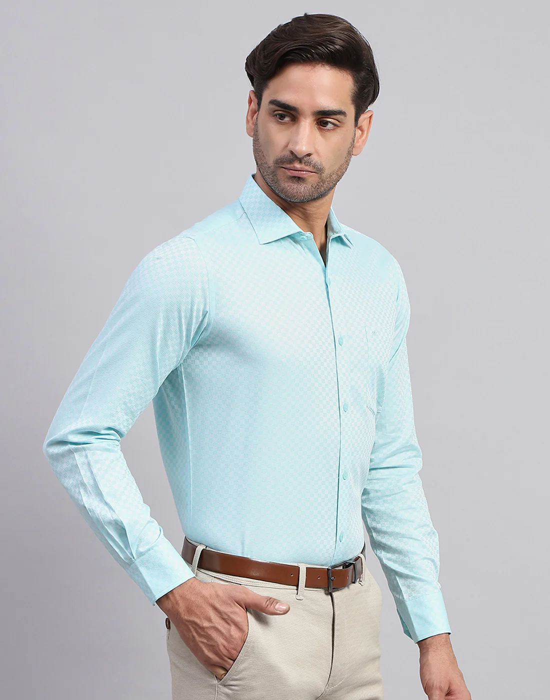 Men Blue Solid Collar Full Sleeve Shirt - Image 4