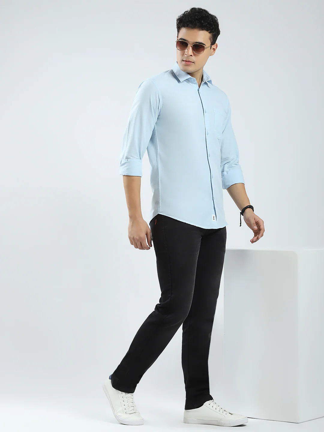 Rock.it Men Blue Solid Collar Full Sleeve Shirt - Image 2