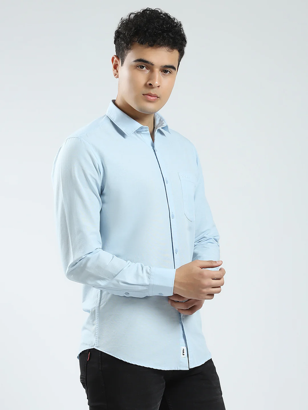 Rock.it Men Blue Solid Collar Full Sleeve Shirt - Image 4