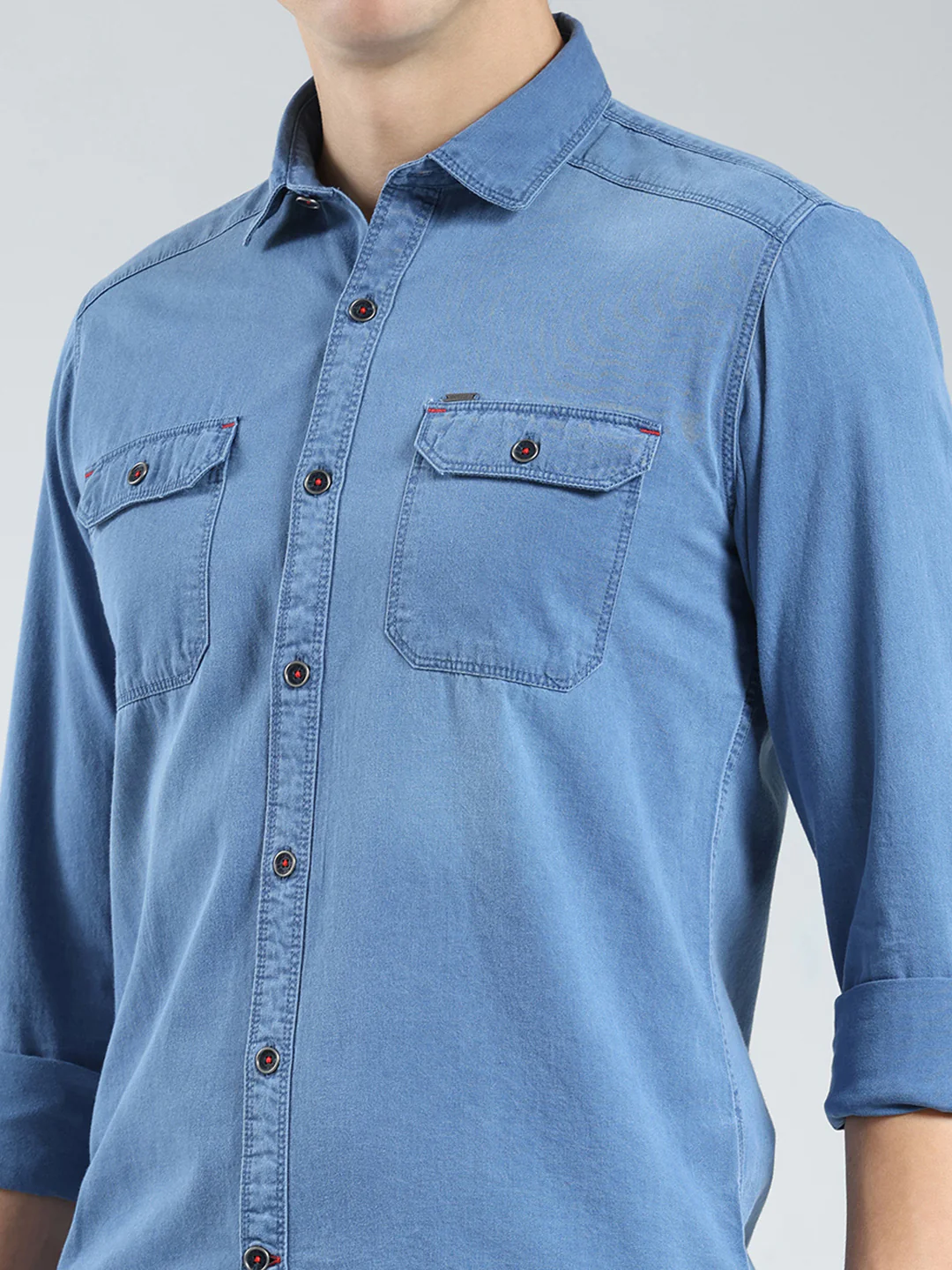 Men Blue Solid Collar Full Sleeve Shirt - Image 6