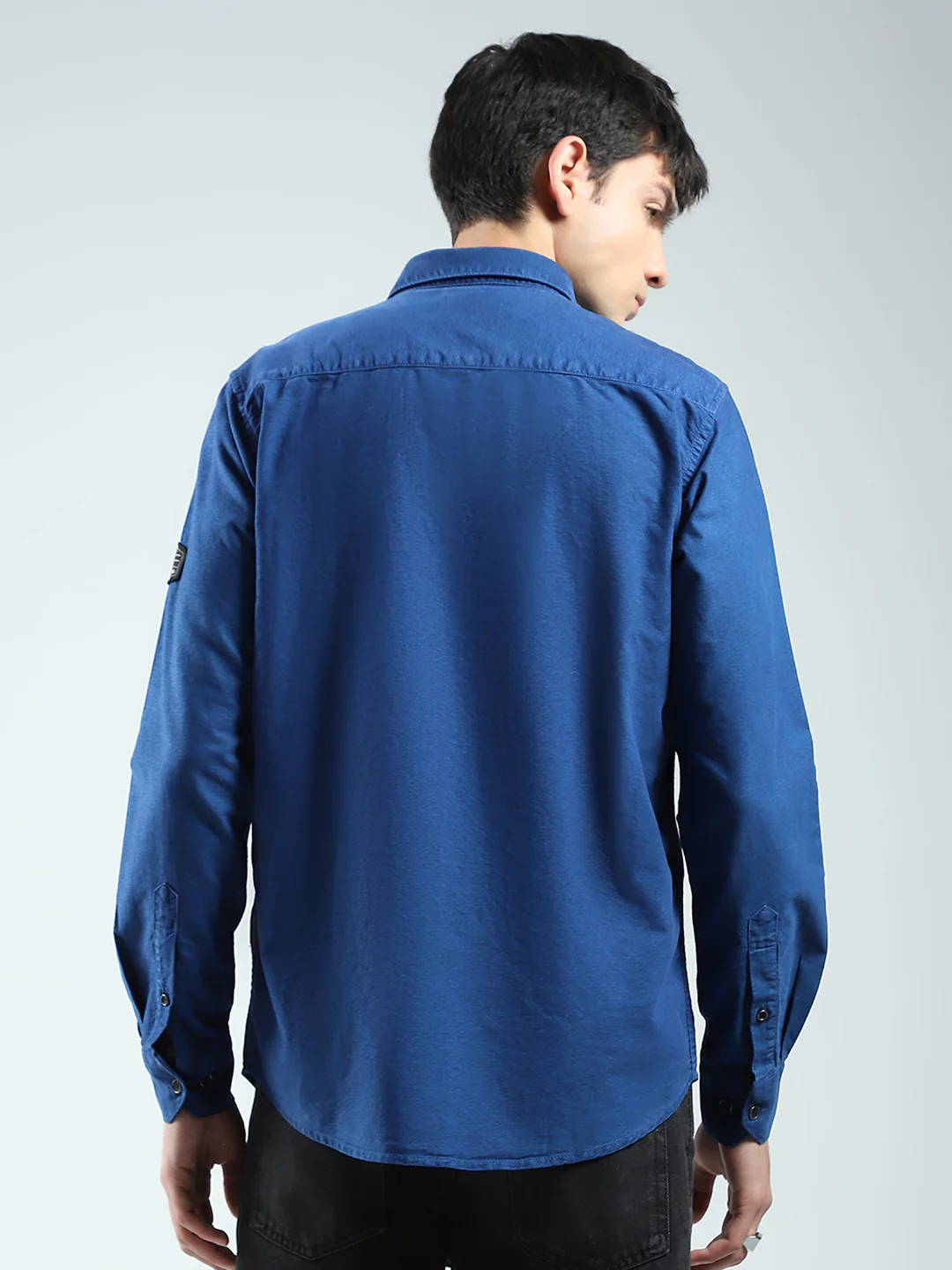Men Blue Solid Collar Full Sleeve Shirt - Image 5