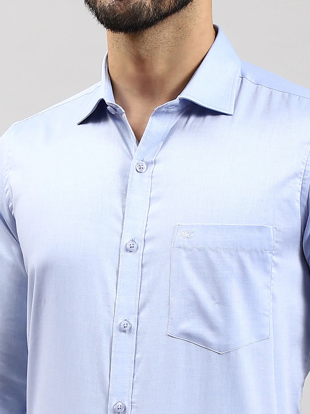 Men Blue Solid Collar Full Sleeve Shirts - Image 6