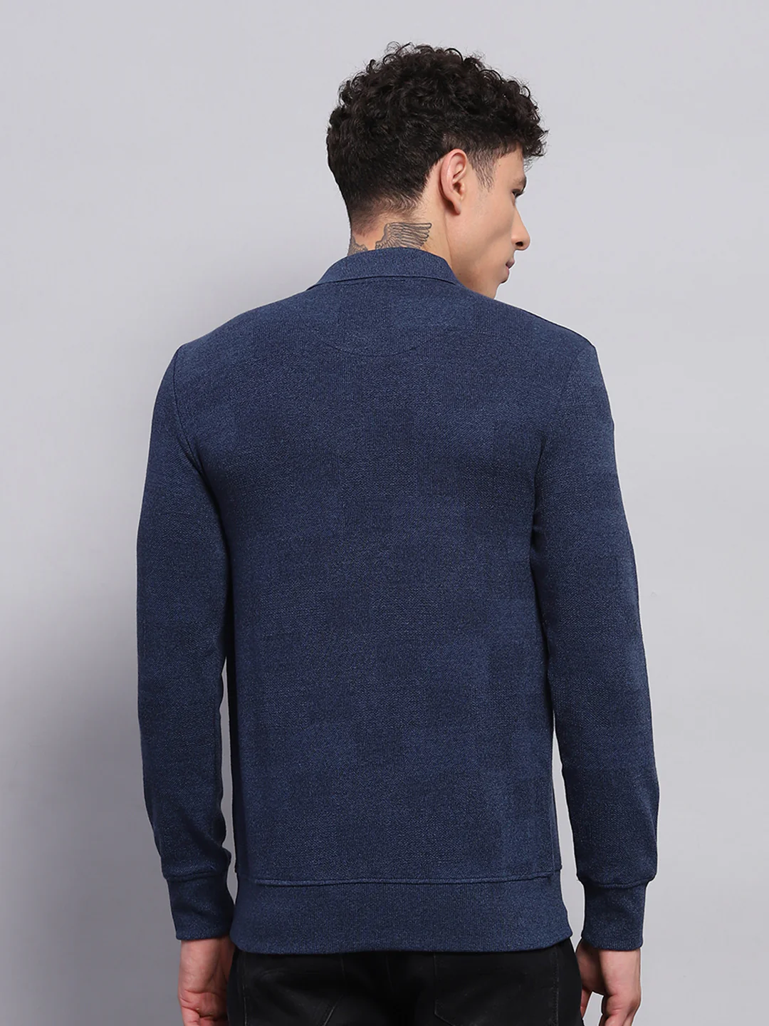 Men Blue Solid Collar Full Sleeve Winter T-Shirt - Image 5