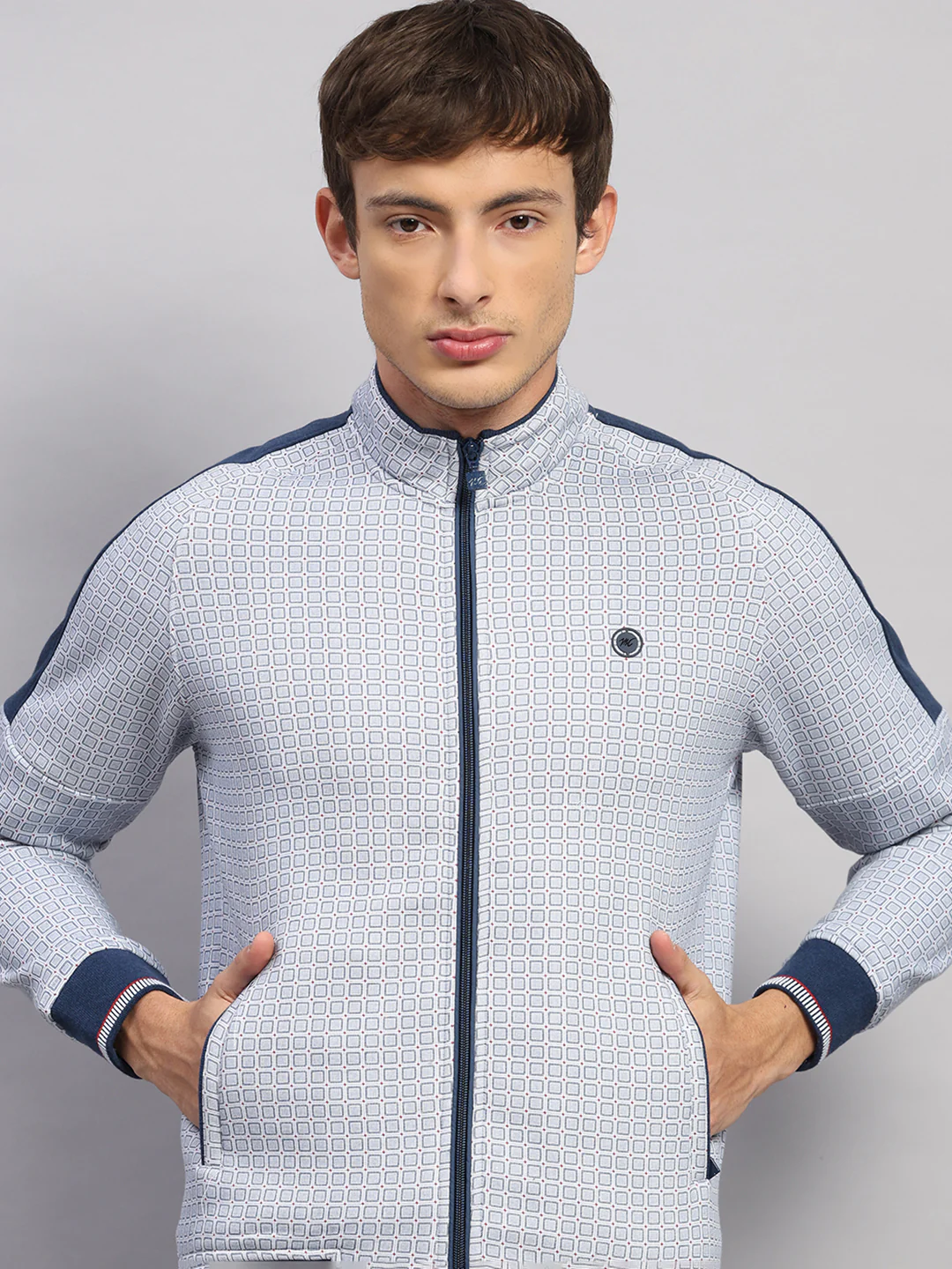 Men Blue Solid Collar Full Sleeve Winter Tracksuit - Image 6