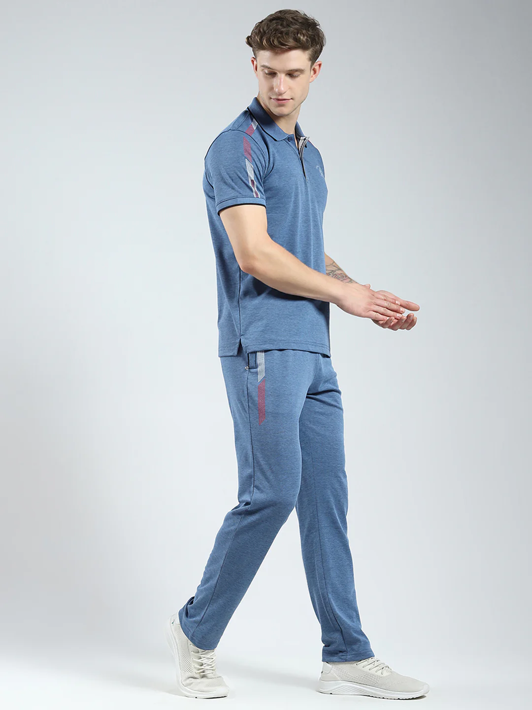 Men Blue Solid Collar Half Sleeve Lower Set - Image 4