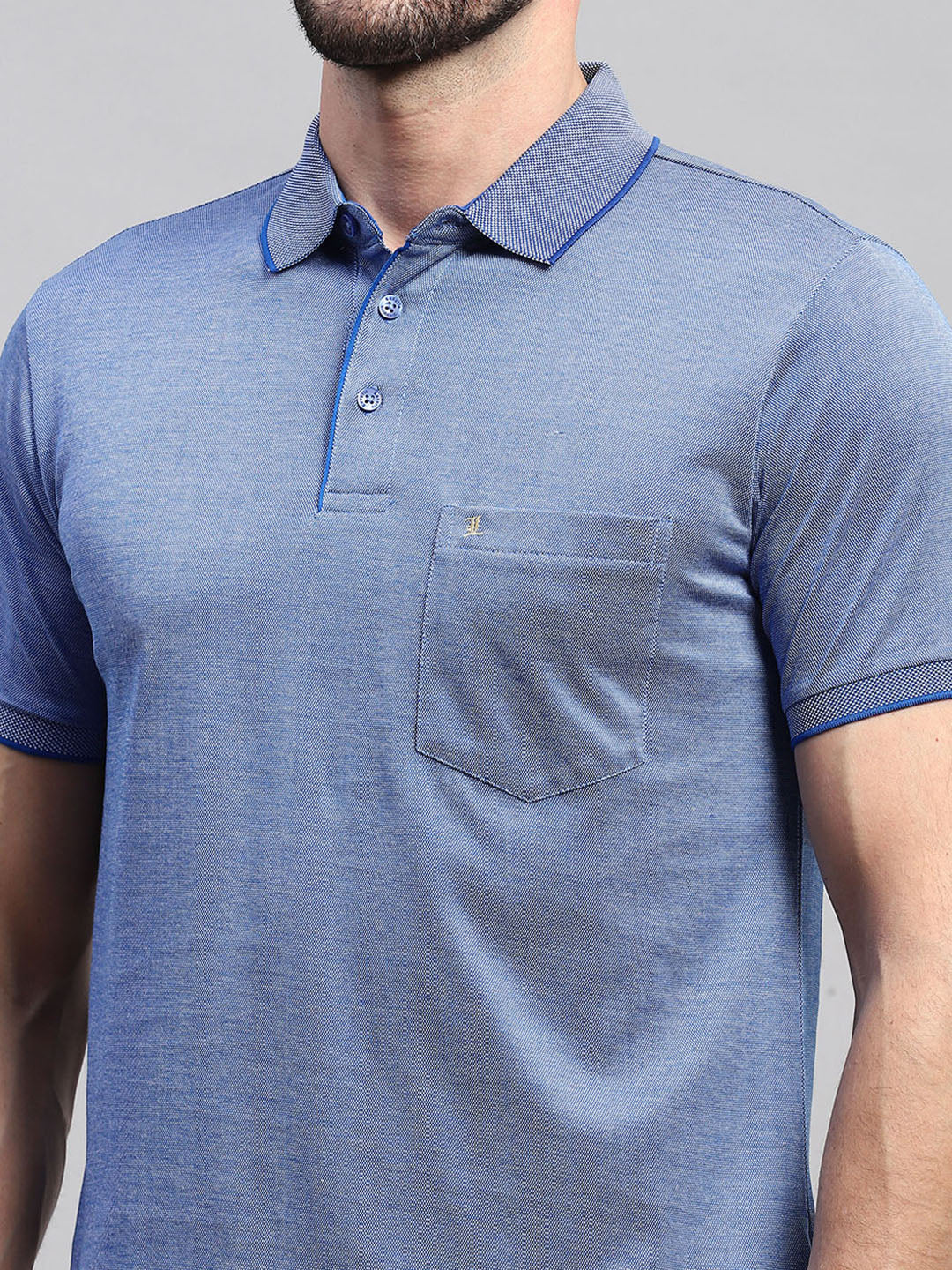 Men Blue Solid Collar Half Sleeve T-Shirt - Image 7