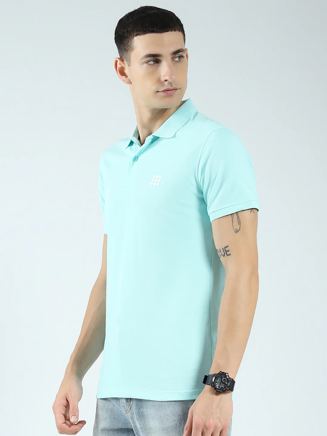 Rock.it Men Blue Solid Collar Half Sleeve T-Shirt - Image 3