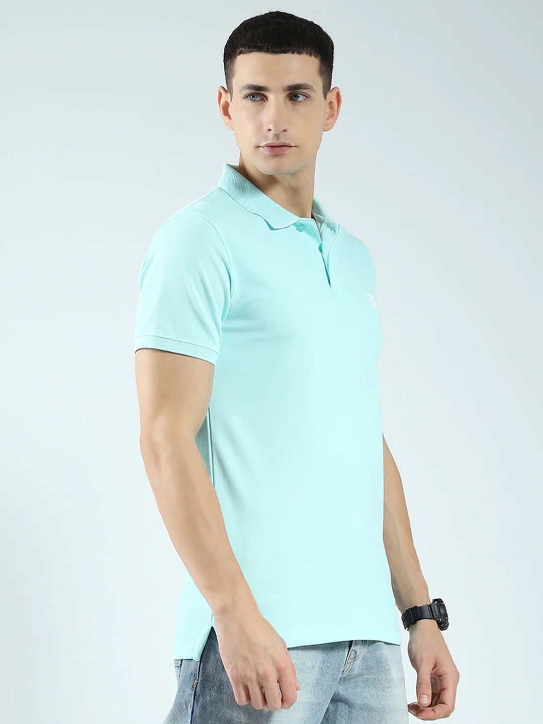 Rock.it Men Blue Solid Collar Half Sleeve T-Shirt - Image 4