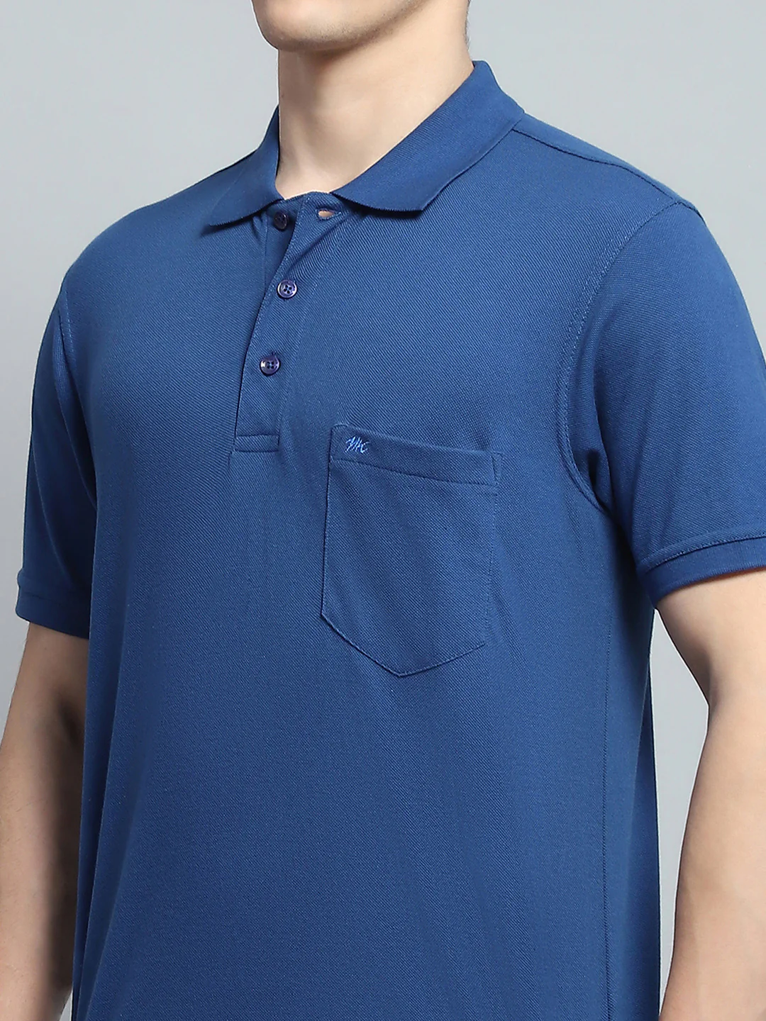 Men Blue Solid Collar Half Sleeve T-Shirt - Image 7