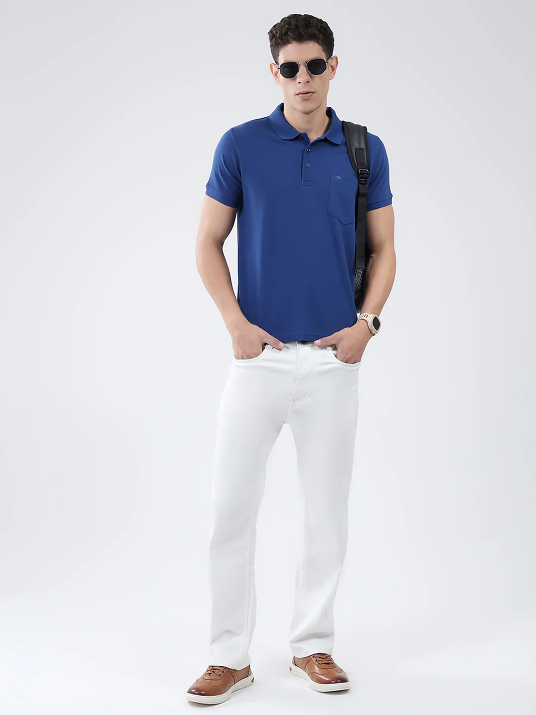 Men Blue Solid Collar Half Sleeve T-Shirt - Image 2