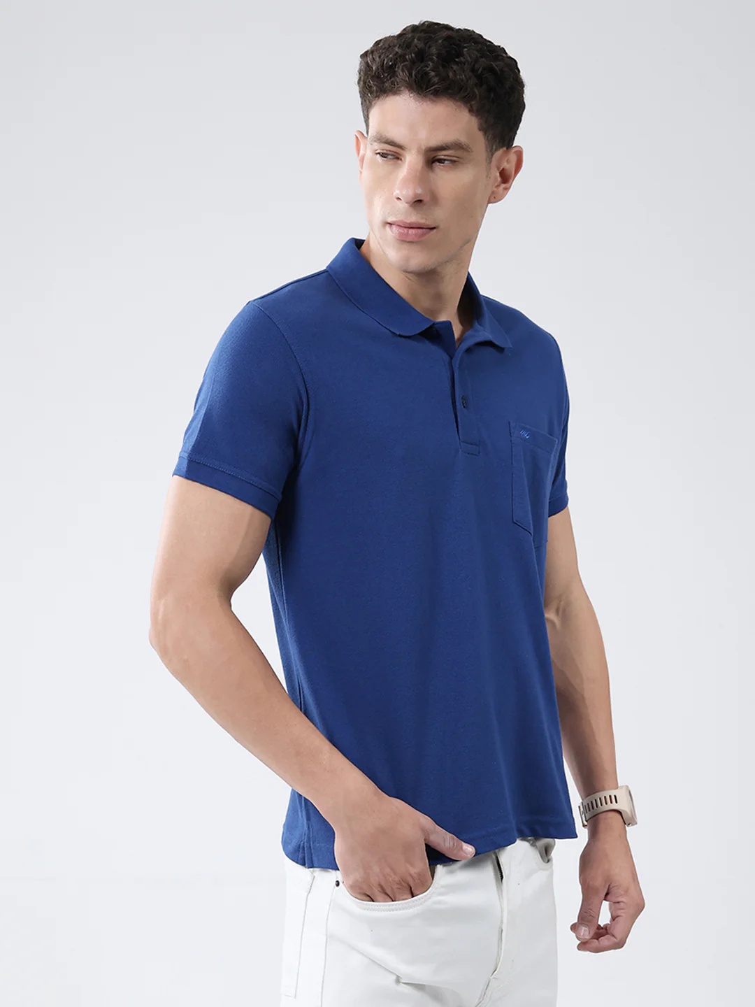 Men Blue Solid Collar Half Sleeve T-Shirt - Image 4