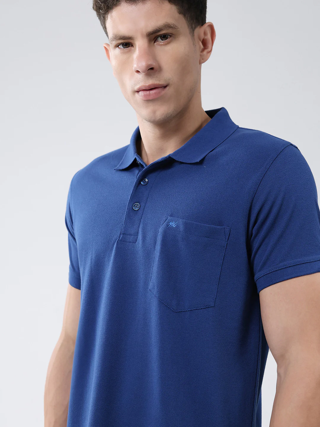 Men Blue Solid Collar Half Sleeve T-Shirt - Image 6