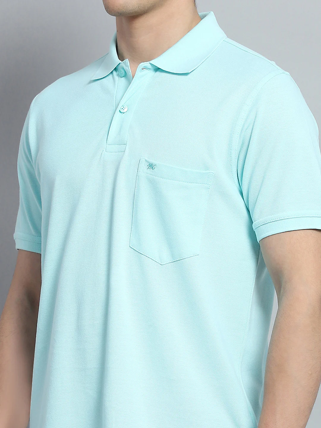 Men Blue Solid Collar Half Sleeve T-Shirt - Image 6