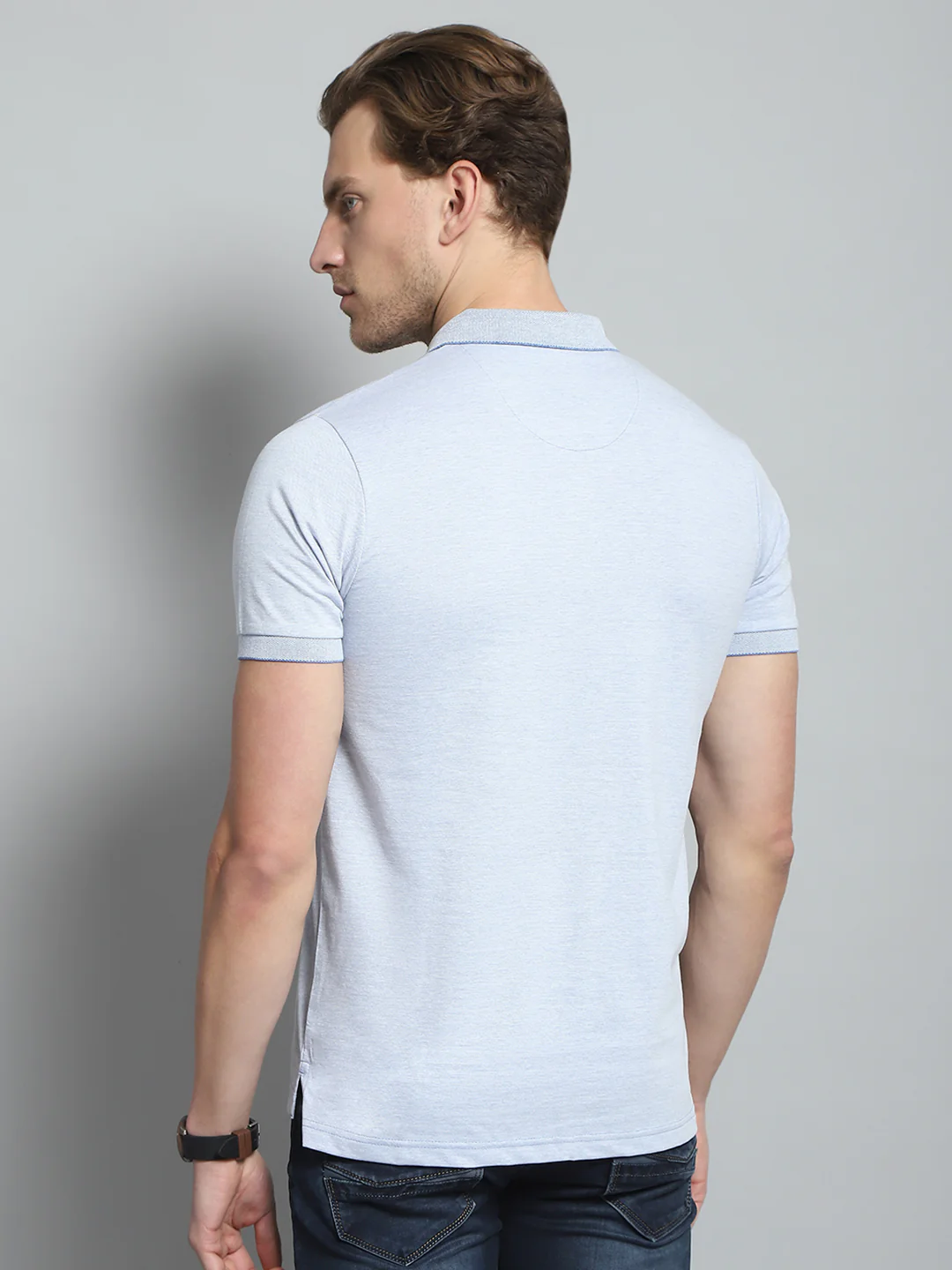Men Blue Solid Collar Half Sleeve T-Shirt - Image 5