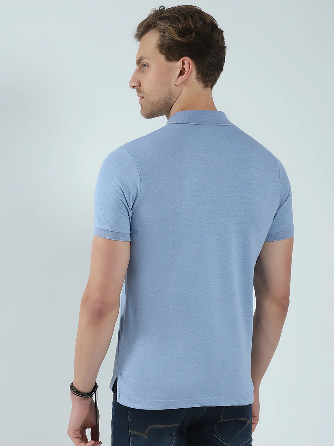 Men Blue Solid Collar Half Sleeve T-Shirt - Image 5