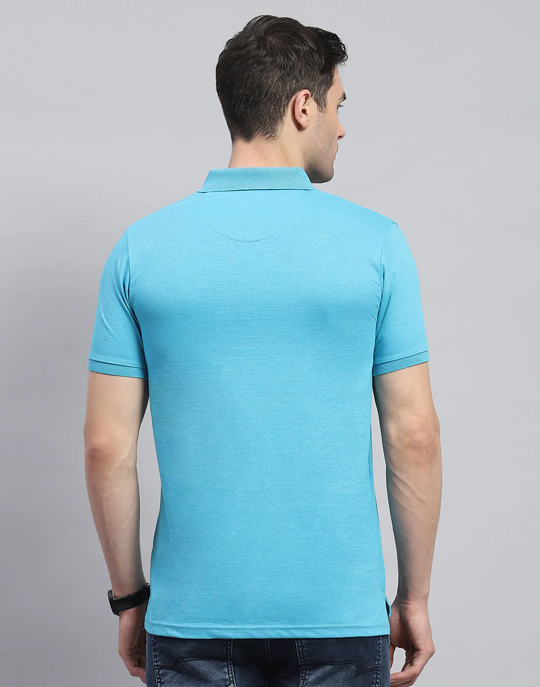 Men Blue Solid Collar Half Sleeve T-Shirt - Image 4
