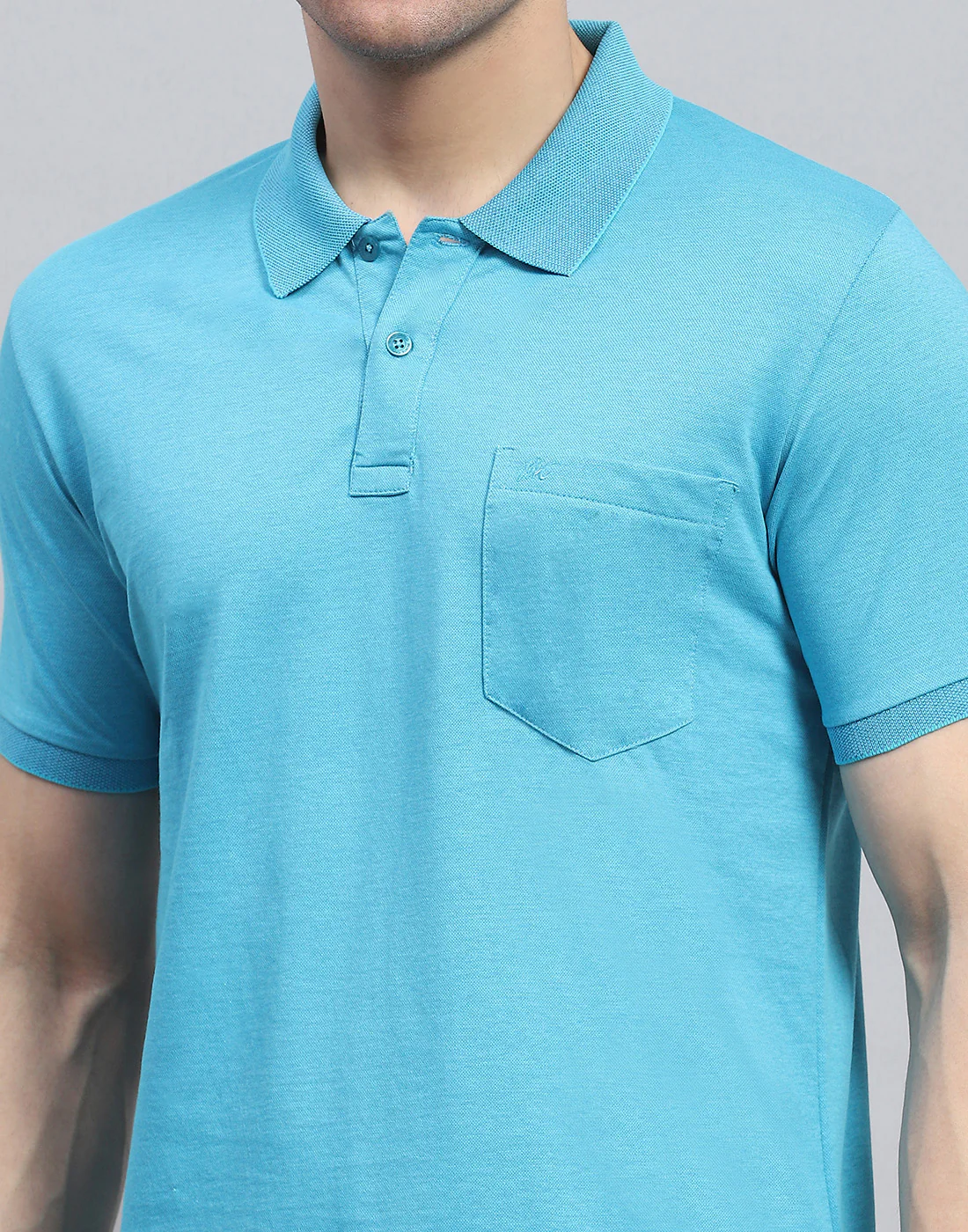 Men Blue Solid Collar Half Sleeve T-Shirt - Image 6