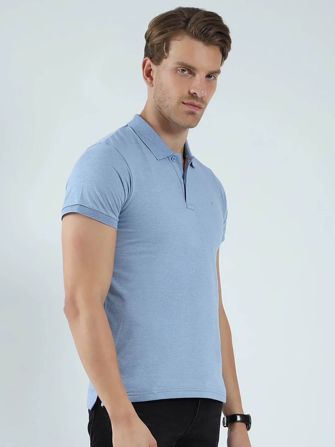 Men Blue Solid Collar Half Sleeve T-Shirt - Image 4