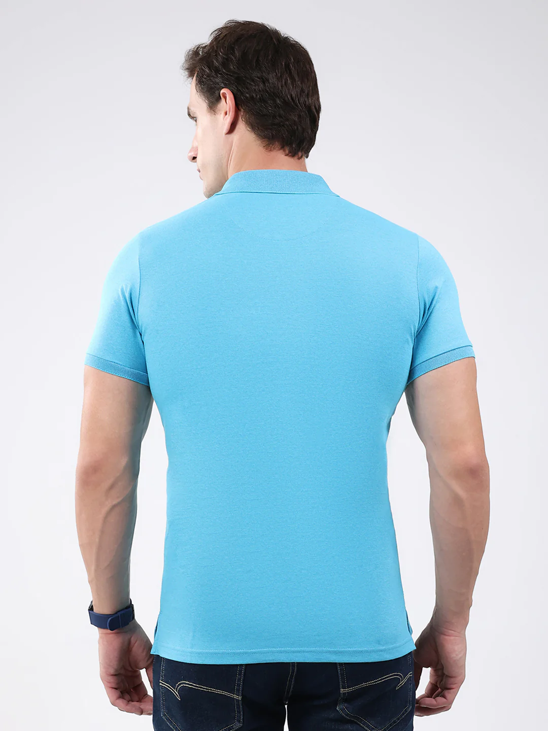 Men Blue Solid Collar Half Sleeve T-Shirt - Image 5