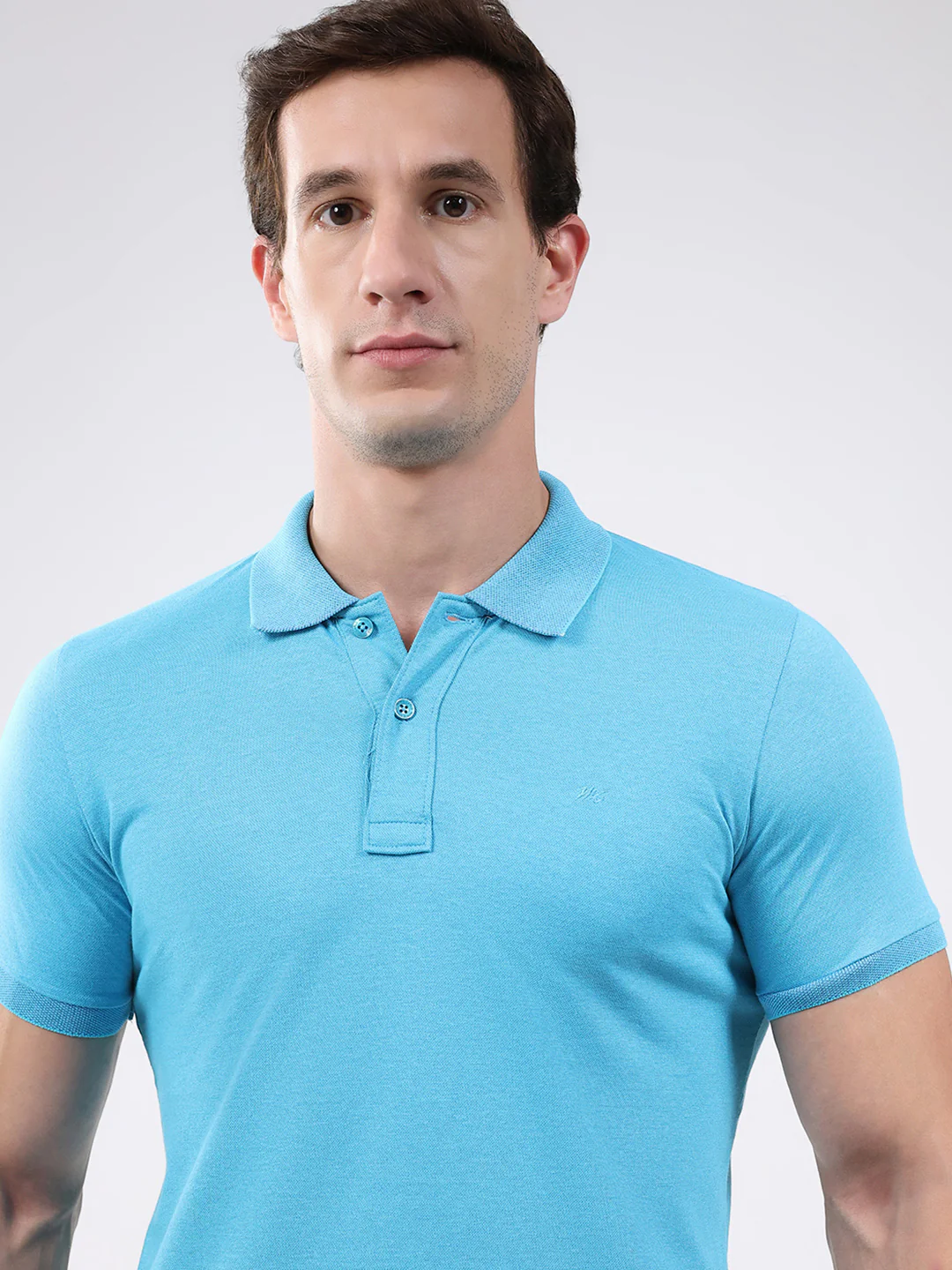 Men Blue Solid Collar Half Sleeve T-Shirt - Image 6