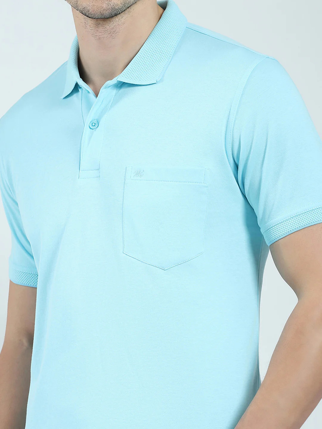 Men Blue Solid Collar Half Sleeve T-Shirt - Image 6