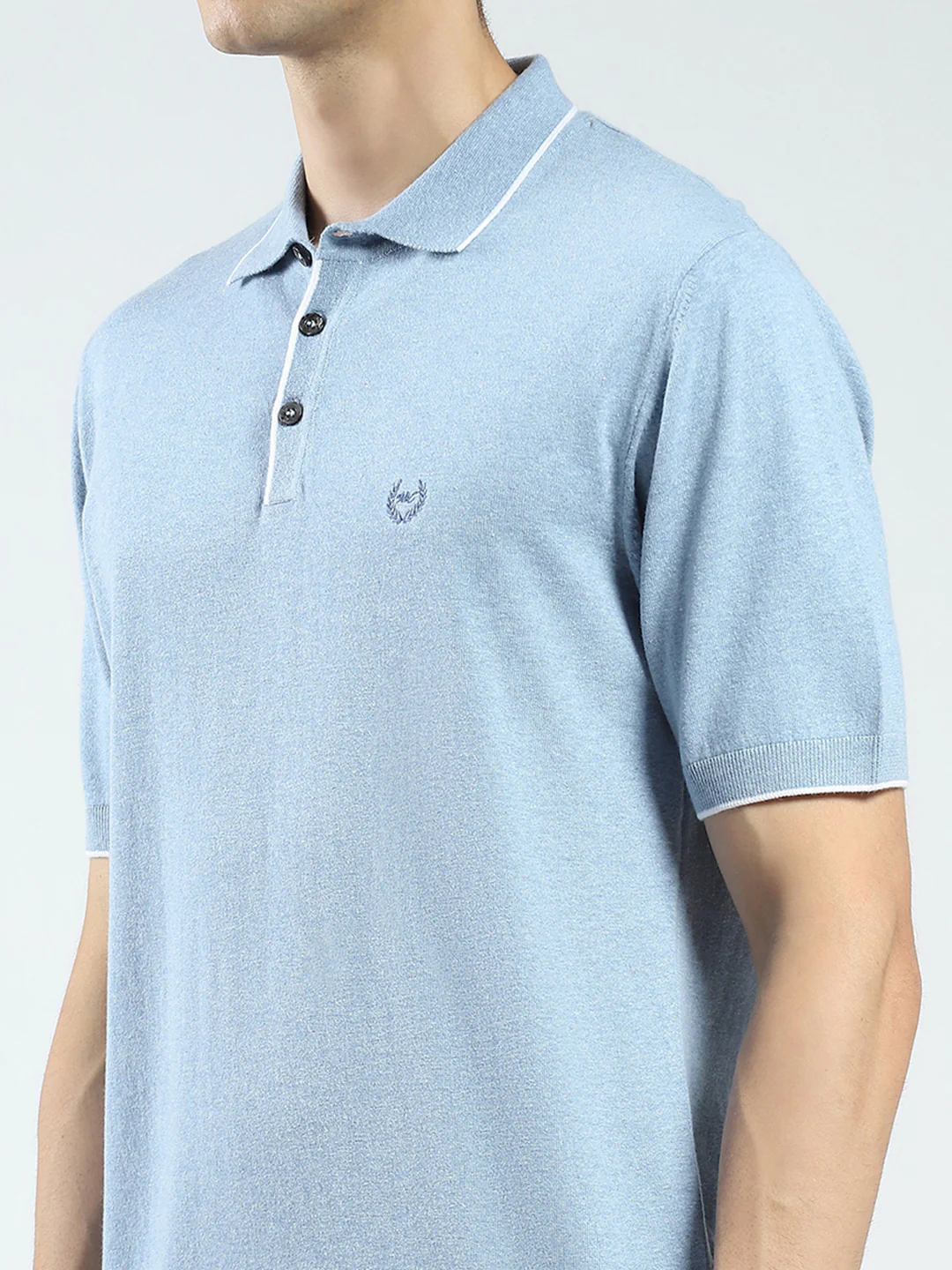 Men Blue Solid Collar Half Sleeve T-Shirt - Image 7
