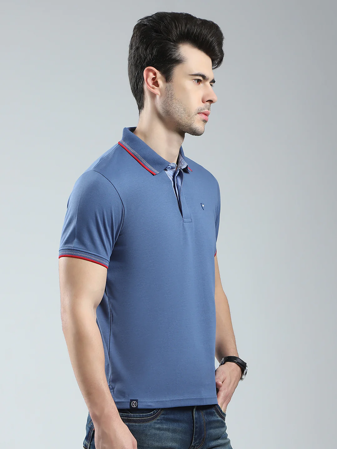 Men Blue Solid Collar Half Sleeve T-Shirt - Image 4