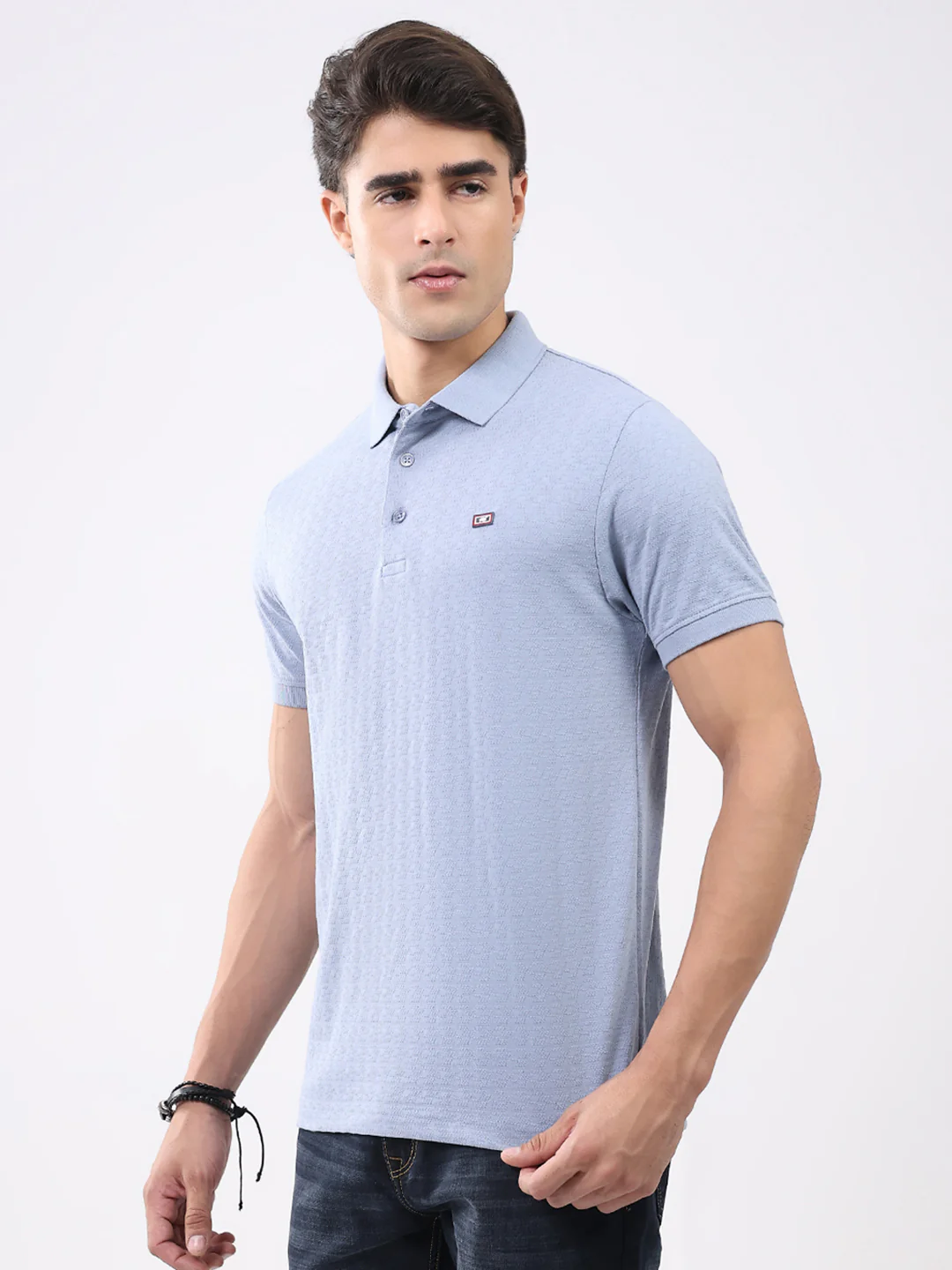 Men Blue Solid Collar Half Sleeve T-Shirt - Image 3