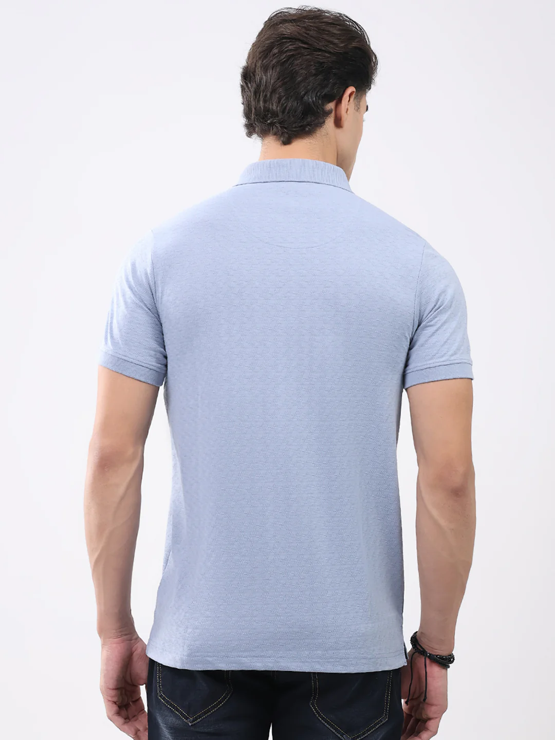 Men Blue Solid Collar Half Sleeve T-Shirt - Image 5