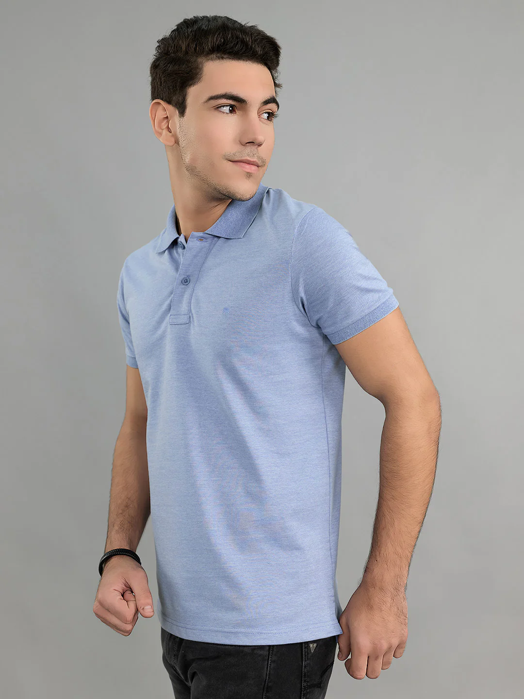 Men Blue Solid Collar Half Sleeve T-Shirt - Image 2