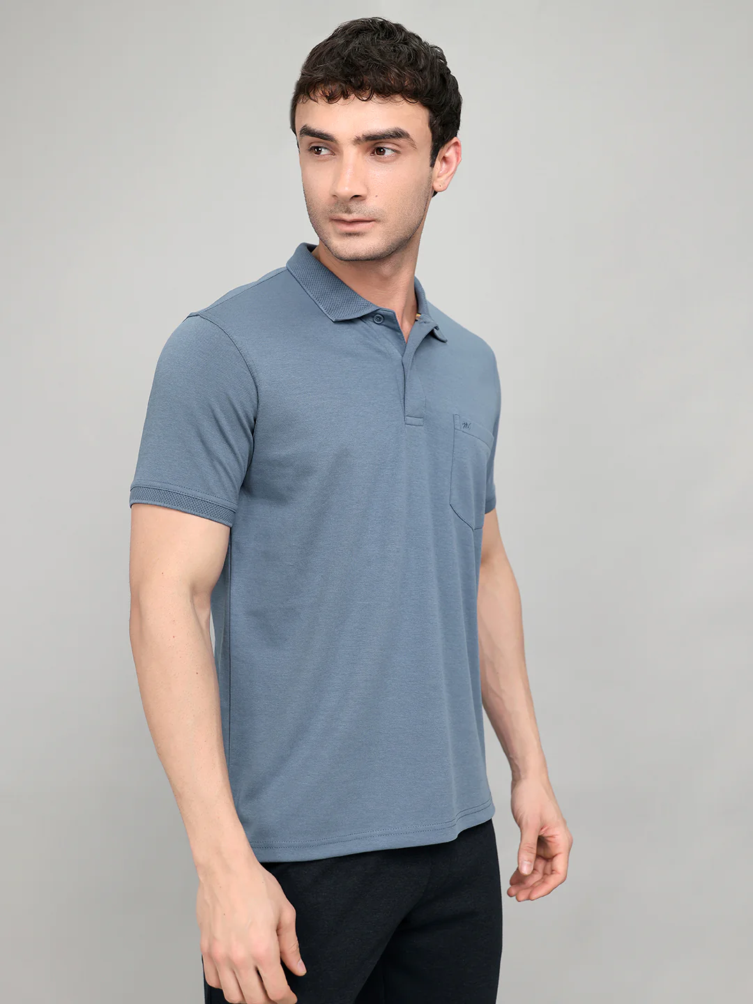 Men Blue Solid Collar Half Sleeve T-Shirt - Image 3